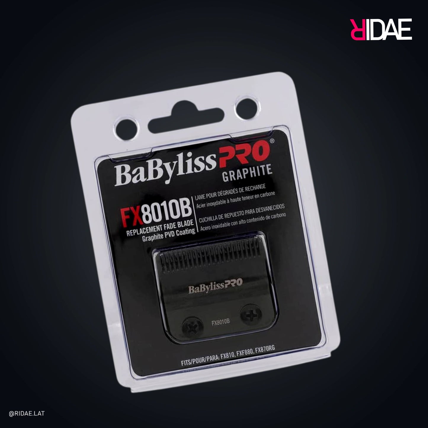 Cuchilla BaBylissPRO FX8010B Graphite Fade Blade en empaque.