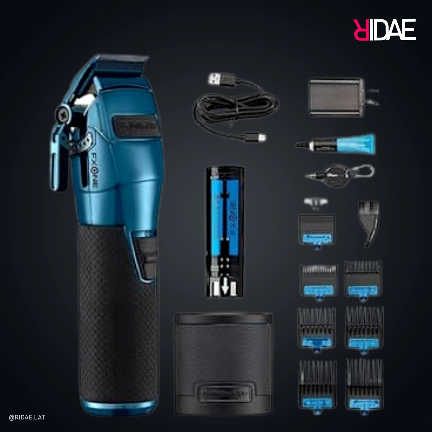 Cortadora BaBylissPRO FXONE profesional color azul con accesorios y peines.