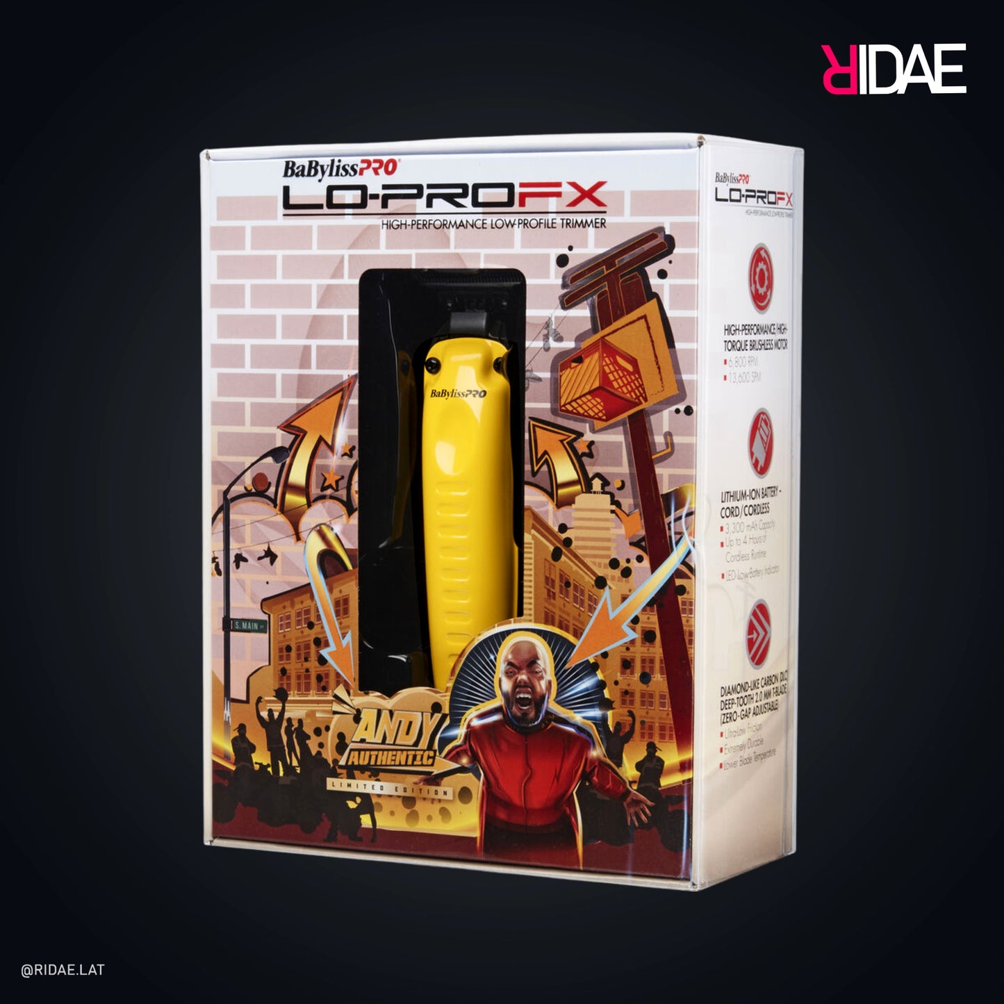 Trimmer BaBylissPRO LO-PROFX Andy Authentic edición amarilla en caja.