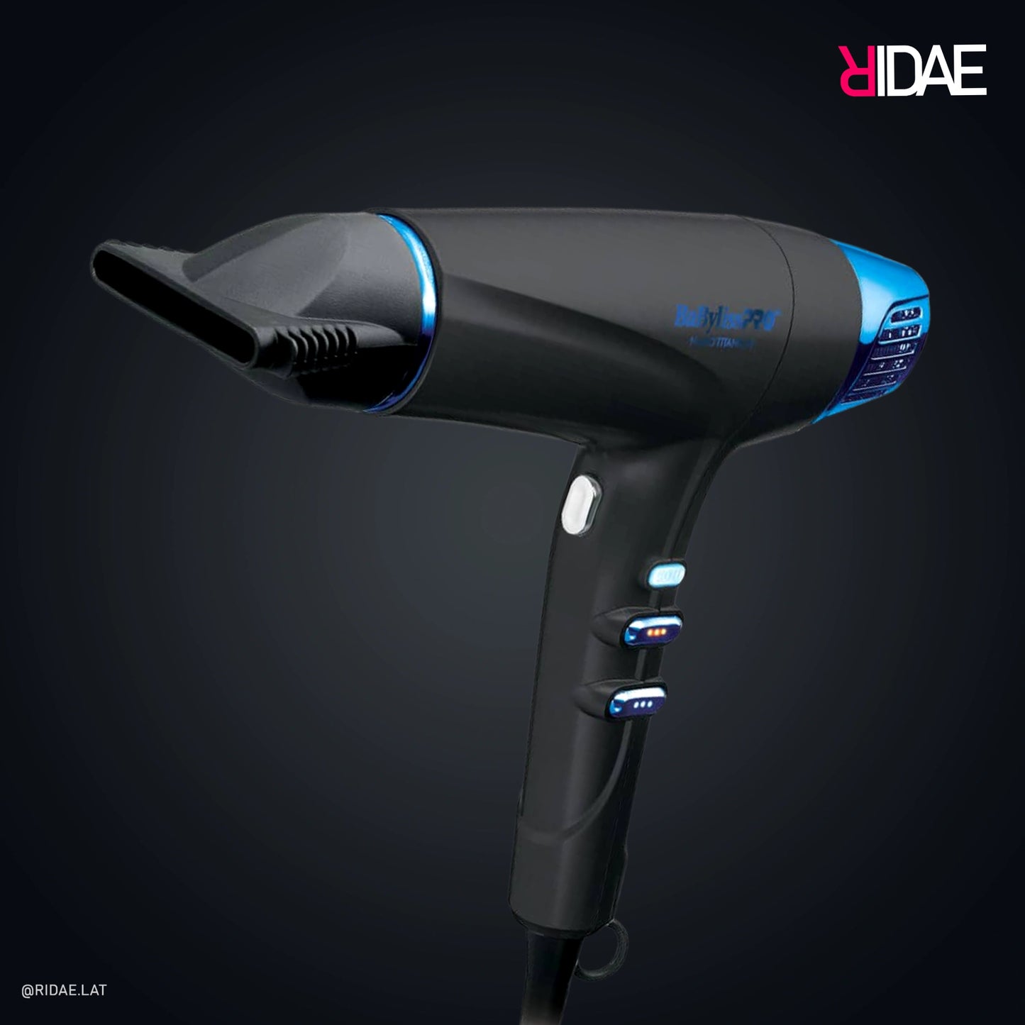 Secador BaBylissPRO Nano Titanium Portofino 2000W negro y azul