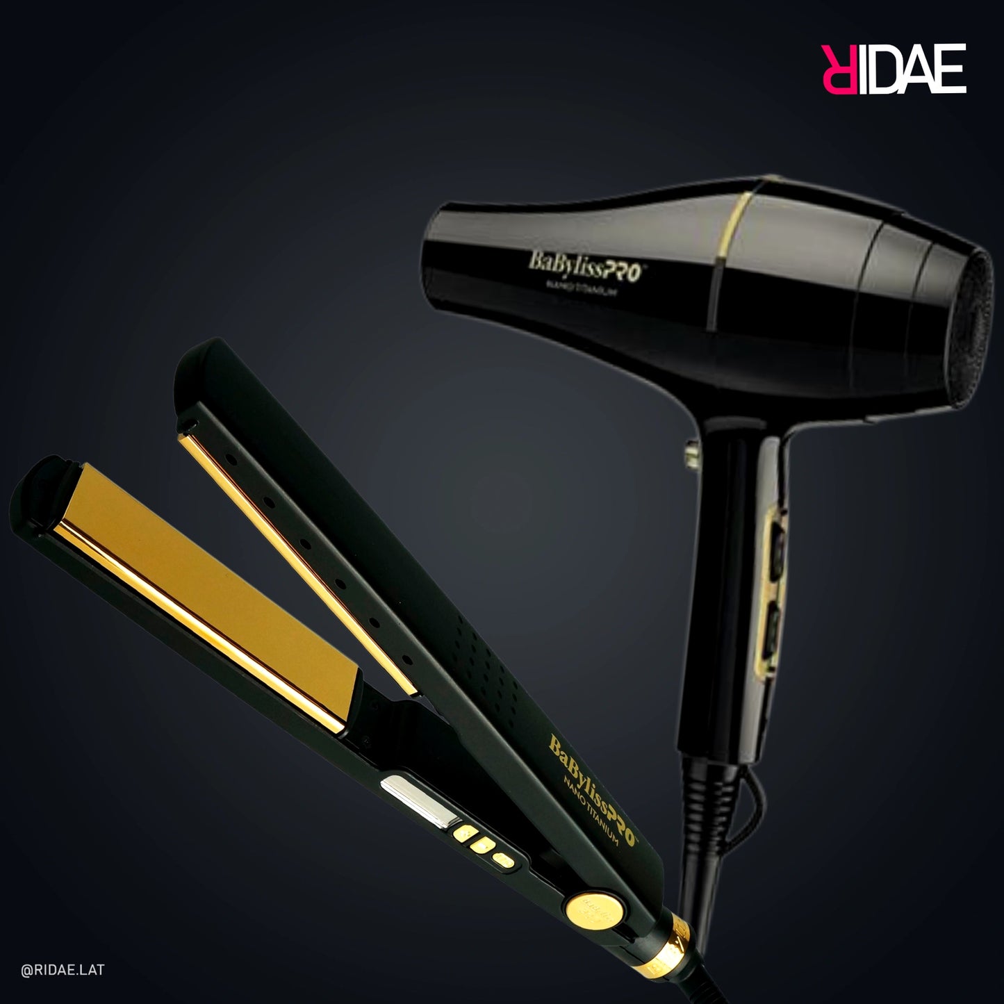 Combo kit profesional BaBylissPRO Nano Titanium de plancha ancha de 1 3/4 pulgadas y secador iónico 2000W.