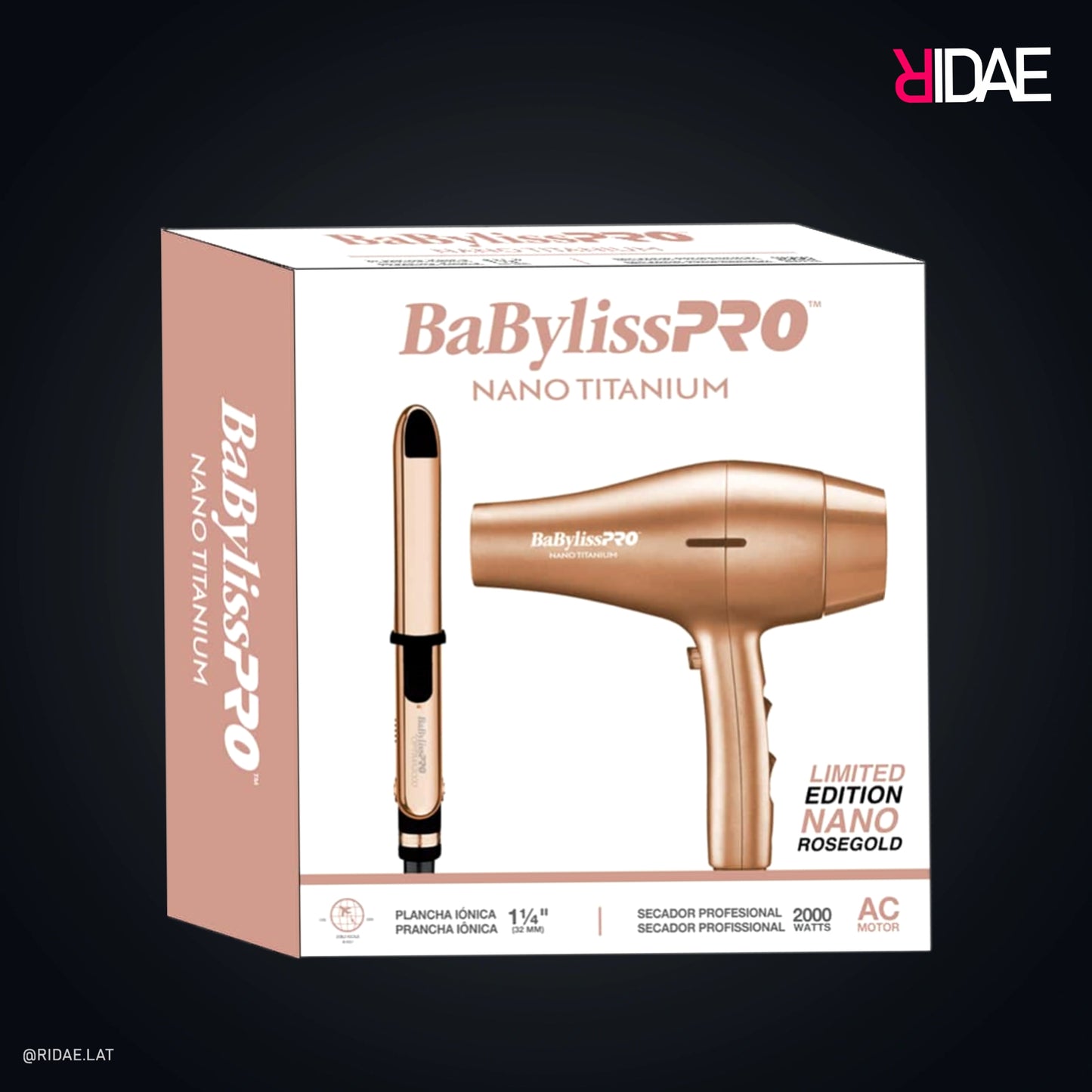 Kit BaBylissPRO Nano Titanium Rose Gold con plancha y secador profesional