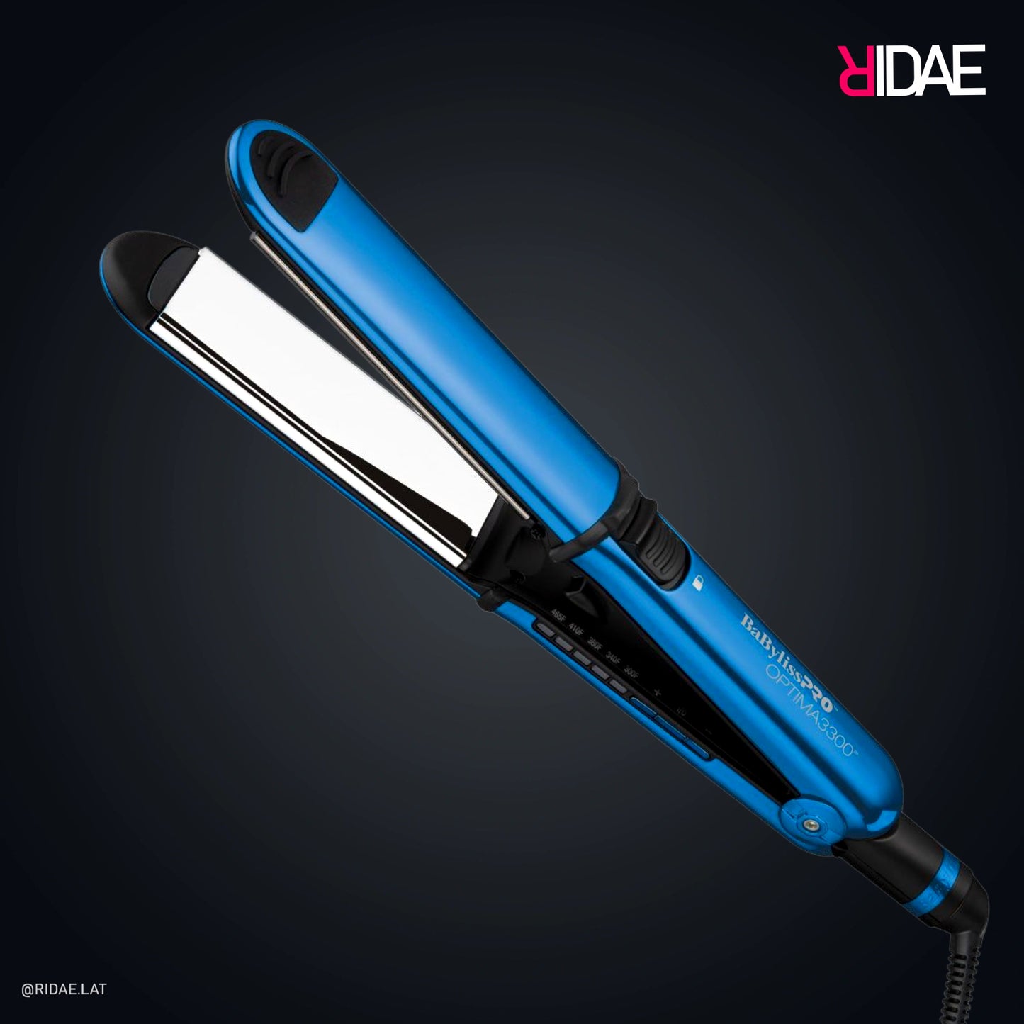 Plancha alisadora profesional BaBylissPRO Optima 3300 color Azul con placas anchas de 1½ pulgadas de Nano Titanium y carcasa convexa de acero inoxidable