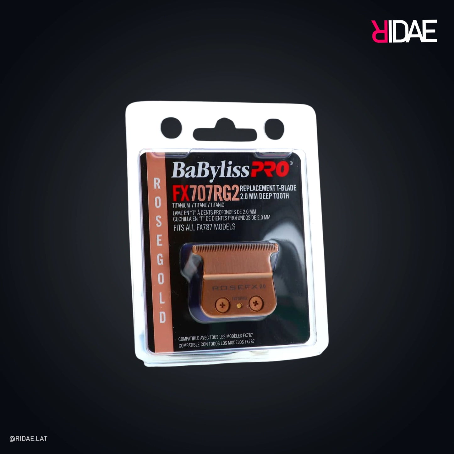 Cuchilla BaBylissPRO FX707RG2 Rose Gold T-Blade 2.0 mm en empaque.